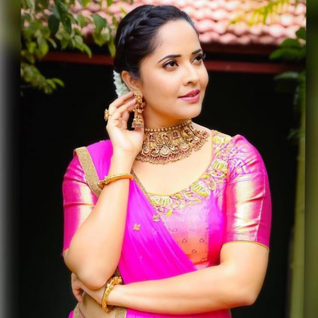 Telugu TV Girl Anasuya Bharadwaj Photos In Traditional Pink Lehenga Choli 1