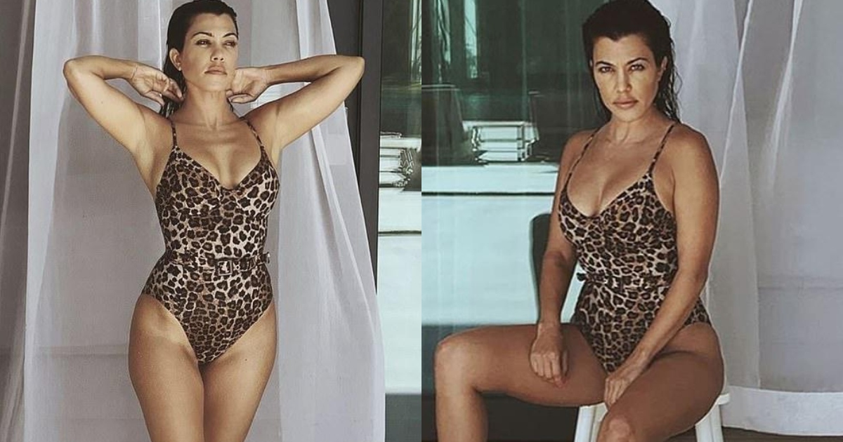 Kourtney Kardashian shows off her bomb figure in a leopard-print Good American swimsuit 324