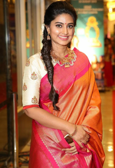 Actress Sneha In Orange Traditional Indian Pattu Saree At Santhosam Awards 21