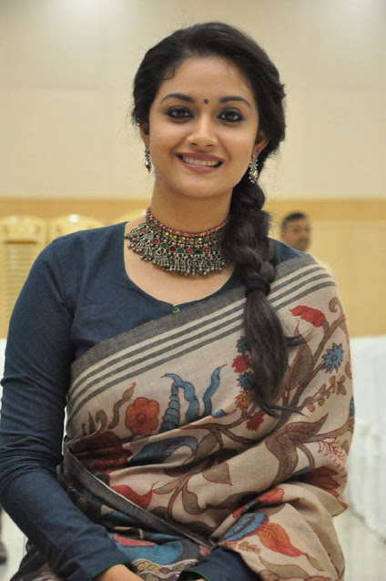 Actress Keerthy Suresh Photos In Transparent Blue Saree 1