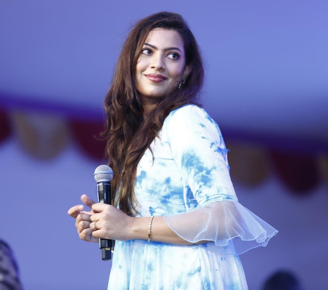 Tollywood Singer Geetha Madhuri Long hair in Blue Gown 1