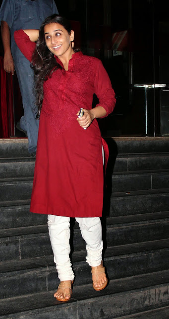 Bollywood Celebrity Vidya Balan Latest Photos Red Shirt and White Churidar 1