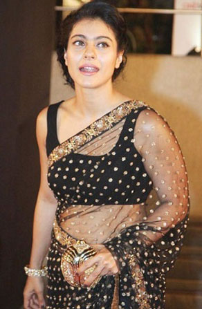Bollywood Actress Kajol Latest Stills In Black Netted Saree 1